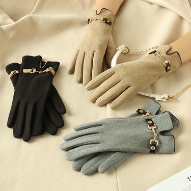 Women's Winter Cute Couple Korean Version Touchscreen Fleece Lined Thickened Warm Cold-Proof Electric Bike Gloves_voghion.com