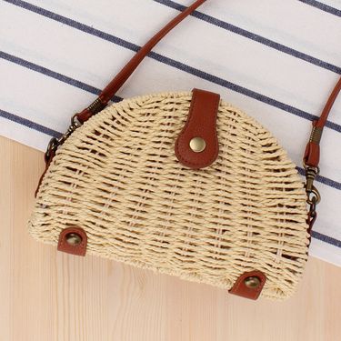New Small Fresh Crossbody Woven Bag Beach Bag Forest Series Semi-circular Grass Woven Bag Vacation Photography Women's Bag_voghion.com