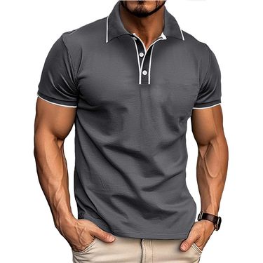 Cross-border New European And American Men's Short-sleeved Polo Shirt Foreign Trade Men's Lapel Jacquard T-shirt Splicing Top_voghion.com