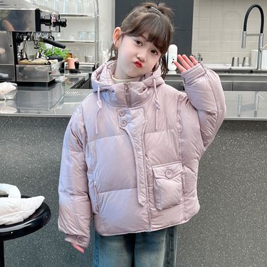 Girl's baby's western-style children's clothing, thick and warm Korean version hooded jacket, down cotton bread jacket_voghion.com