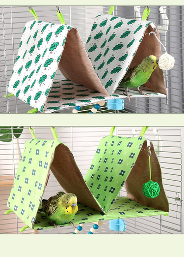 Bird Nest Hanging Hammock With Double Holes And Chewing Toy Waterproof Reversible Bird Summer House Cage Tent For Small Pets Glider Nest Perch Stand_voghion.com