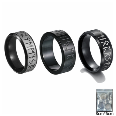 Men's three black sets Pirate Ring Viking ring Rune Rune handpiece_voghion.com