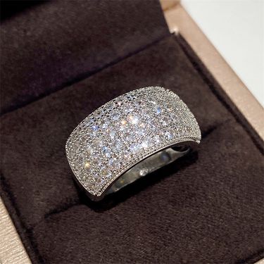 Unisex White Gold Plated Ring Super Flash Full Diamond Half Ring Zircon Women's Ring_voghion.com