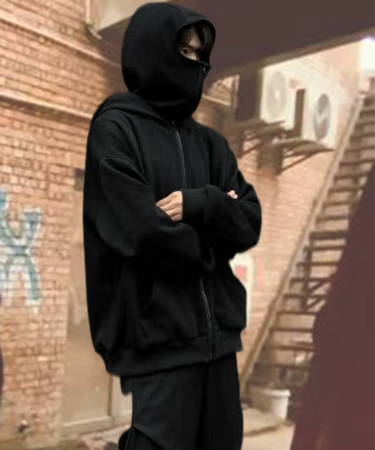 Mens Balaclava Hoodie Double Hooded Zip Jacket Spring Hoodie For Men Windproof Streetwear_voghion.com