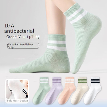 Women's Solid Color Cotton Socks Mid Tube Socks Breathable Antibacterial Deodorizing Striped All Match Ins Japanese Sports Women's Socks_voghion.com