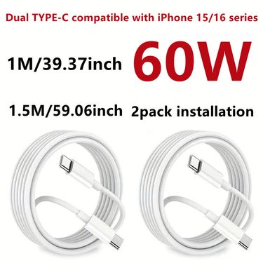 2pack 60W 3A Fast Charging USB C To C Cables, Suitable For IPhone 15/15 Pro/15 Pro Max, IPhone 16/16 Pro/16 Pro Max,_voghion.com