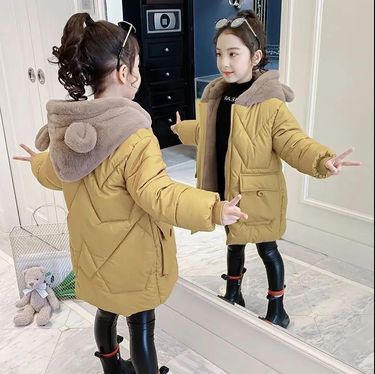 Girls' Plush Cotton Padded Winter Clothes New Style Stylish Down Cotton Padded Jacket Mid Length Coat Winter Children's Cotton Clothes_voghion.com