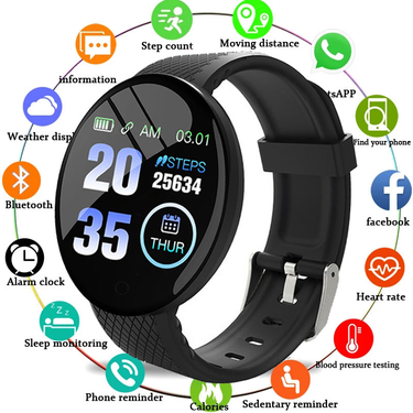 D18 Smart Watch Heart Rate Monitor Men's Women's Smartwatch Round Fitness Digital Watches For Men Women Band Bracelet PK D20 Y68_voghion.com
