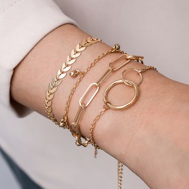 New Style Fashionable And Minimalist Gold Indicator Geometric Shape Big Bracelet 4-piece Set Handicraft_voghion.com