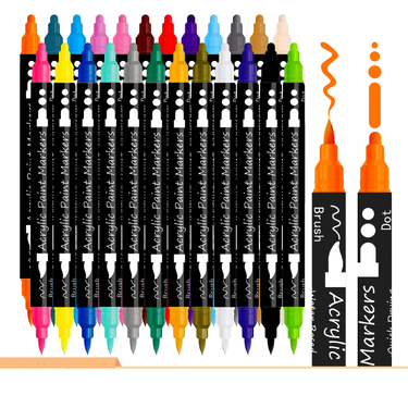 Double head acrylic pen non transparent color stackable graffiti soft head one hard and one soft studio brush acrylic marker_voghion.com
