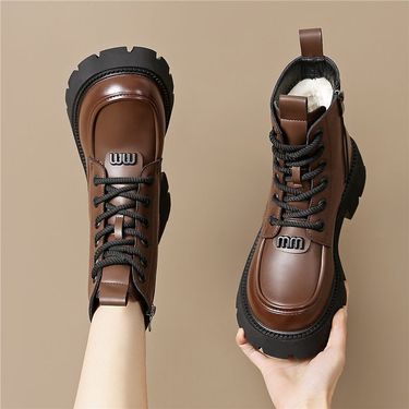 Fall/Winter Trendy Leather Round Toe Thick-soled Mid-range Boots Cyber Celebrity Street Shops Fashion Women's Shoes_voghion.com
