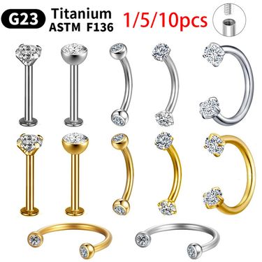 1/5/10pcs G23 Titanium Piercings Labret Stud Lip Nose Piercing Kit Eyebrow C Rod Body Jewelry ASTM-F136 Cartilage Earring_voghion.com