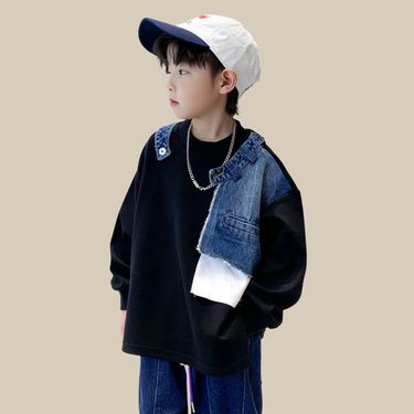 Pi Shuai Street Sweatshirt and 2024 New Children's Spring Top Boys' Autumn Trendy Brand Bottom Shirt_voghion.com