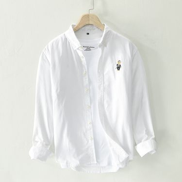 Men's Clothing Spring And Autumn Casual Long Sleeved Shirt Loose Embroidered Trendy Youth Shirt_voghion.com