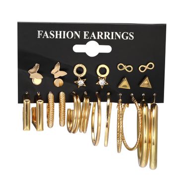9 Pairs Of Butterfly Geometric Earrings Set Women's New Trendy Exaggerated Large Circle Earrings Stud Earrings_voghion.com