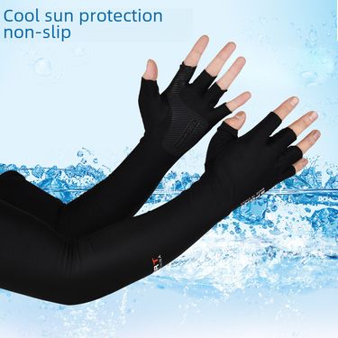 Summer Five-Finger Ice Sleeve Sunscreen Arm Ice Silk Sleeve Half-Finger Gloves for Men and Women Outdoor UV Driving Ride_voghion.com