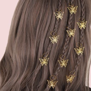 10 - Piece Set Metal Butterfly Dreadlock Hair Accessories, Ponytail Braiding Hair Clips With Geometric Open - Style Design_voghion.com