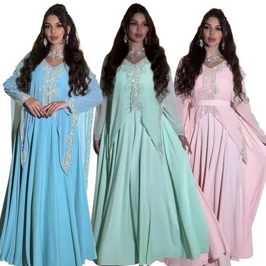 Women’s Clothing Fashion Chiffon Hot Diamond Dress Muslim Robe Dubai Arabian Long Skirt_voghion.com