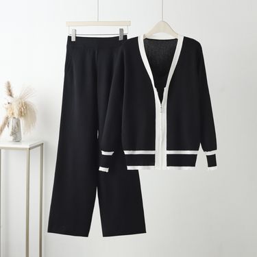 Women's Clothing Knitted new three piece suit fashion suit cardigan loose suspenders slim wide leg pants autumn women_voghion.com