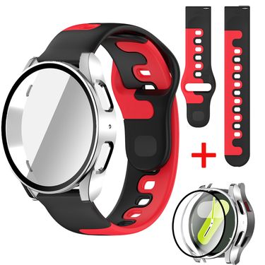 Silicone Strap+Glass Case For Samsung Galaxy Watch 7 6 5 4 40mm 44mm Two Colors Sports Band 20mm Watchband For Galaxy 7 6 Correa_voghion.com