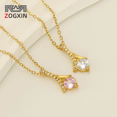New Stainless Steel Elegant Diamond-Studded For Women, Niche Design Sense, Light Luxury Pendant Necklace_voghion.com