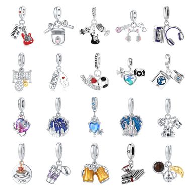 Women's Jewelry Bluetooth Headset Coffee Beer Guitar Charm Pendant Beads DIY Jewelry Bracelet Accessories Copper Plated Silver_voghion.com