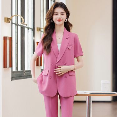 Pink Short Sleeved Professional Suit Women's 2025 Summer New Temperament Goddess Style Casual Fashion Two-piece Set_voghion.com