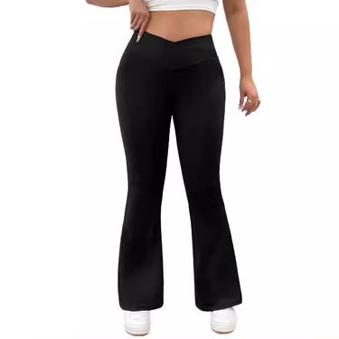Women's Clothing V Waist Casual Pants High Waist Hip Lifting Slim Flared Pants Drapey Wide Leg Trousers_voghion.com