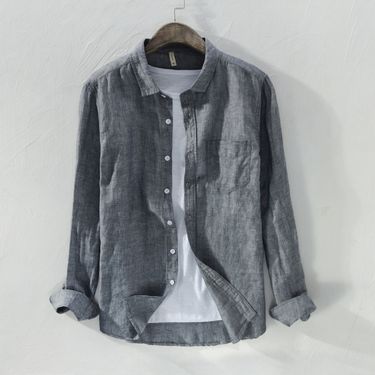 Men's Clothing Daily Casual Outerwear All Match Shirt Linen Long Sleeved Solid Color Shirt_voghion.com