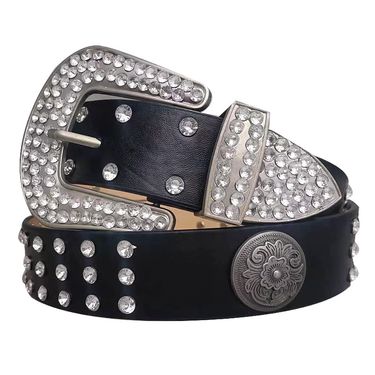 New Waist Belt, High end Nail Beads Inlaid with Water Diamond PU Alloy Needle Buckle, Personalized Small Popular Hip Hop_voghion.com
