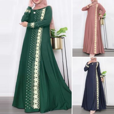2025 New Muslim Robe Positioning Printing Fashionable And Elegant Long Sleeved Loose Dress_voghion.com