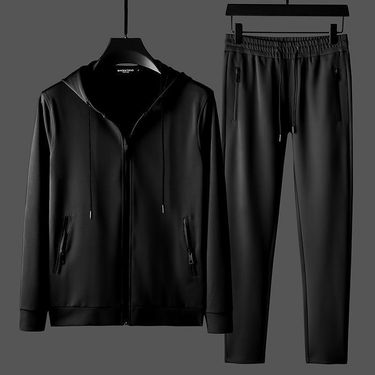 Men's Clothing Lightweight Running Hoodie & Stretch Jogger Pants Set - Wrinkle-Resistant Athletic Two-Piece Outfit For Casual & Sports (Black/Blue)_voghion.com