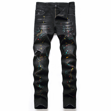 Men's New Distressed Jeans, Fashionable And Casual Elastic Straight Leg Jeans_voghion.com