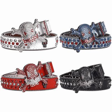 VOOTHOST Head Skull Buckle Belts Men Women Leather Strap Rhinestone Buckle Belts Western Cowboy Y2k Girls Fashion Belt For Jeans F0378_voghion.com