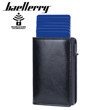 Baellerry New RFID Anti Magnetic Side Push Aluminum Box Package Oil Wax Skin Men's Card Cover_voghion.com