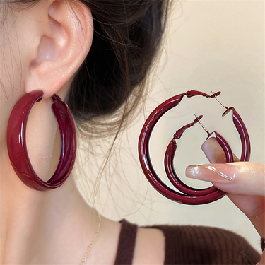 Early Autumn Ankela Red Wide Ear Ring for Women's New end with Exaggerated Temperament and High Beauty Earrings_voghion.com