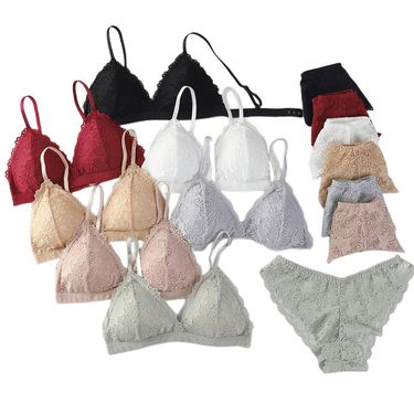 Women Bra Set Lace Women's Underwear Sexy Lingerie Set Low Waist Briefs Vneck Embroidery Brassiere Panties Set Female_voghion.com