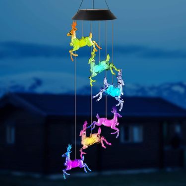 Solar-Powered Christmas Deer Wind Chime Lights – Outdoor LED Holiday Decor With 7-Color Changing Modes Waterproof (DC-2635, Black/Red Shell Options)_voghion.com