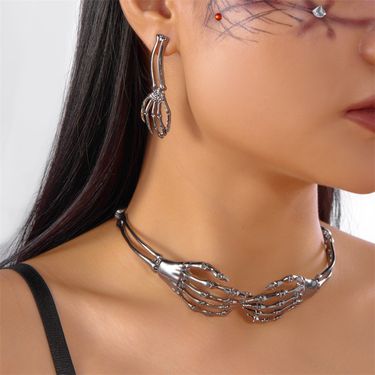 Halloween Earrings Dark Retro Ghost Hand Necklace Earrings Set Exaggerated Punk Holiday Party Accessories For Women_voghion.com