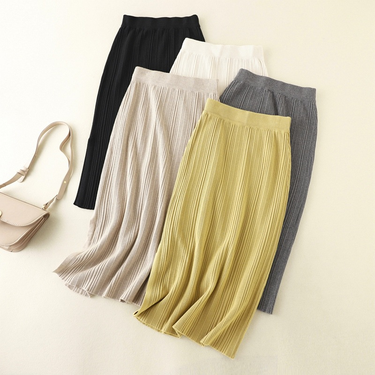 Women's clothing autumn and winter new casual knit slit skirt high waist elastic solid color inner thin bag hip skirt for women_voghion.com