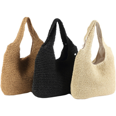 Women Beach Bags 2023 Summer Woven Straw Party Shoulder Travel Luxury Tote Fashion Simple Large Cosmetic Bucket Female Handbags_voghion.com