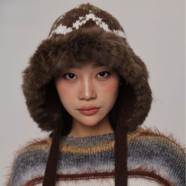 Women's Rabbit Fur Hat 2025 Fall/Winter New Color-Blocked Knit Beanie_voghion.com