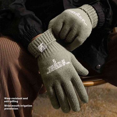 Retro Knitted Gloves With Five Fingers For Outdoor Cycling In Winter Warm Wear Resistant Anti Slip Touch Screen Riding Gloves For Men_voghion.com