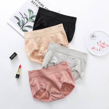 Panties Mid-waist Seamless Threaded Girls Lace Edge Breathable Buttocks Pure Colour Cotton Crotch Women's Trousers_voghion.com