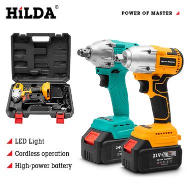 HILDA 330Nm Lithium-Ion Cordless Impact Wrench With 22-Piece Socket Set - Heavy Duty Electric Torque Wrench For Car Repair & DIY (EU/US Standard)_voghion.com