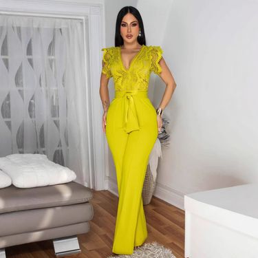 Women's Clothing Personalized Line Lace Splicing Sleeveless Sports Fitness Jumpsuit_voghion.com