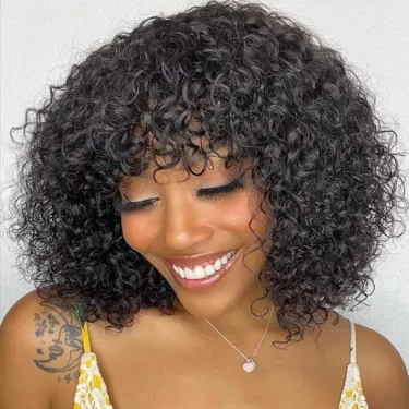 Sleek Curly Human Hair Wigs For Women Jerry Curly Short Pixie Cut Bob Brazilian Human Hair Wigs With Bangs P1B/30 Highlight Wig_voghion.com