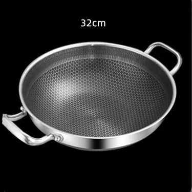 32cm 304 Stainless Steel Frying Pan Food Grade Non Stick Pan Honeycomb Pot Bottom Induction Cooker Gas Stove General Wok_voghion.com