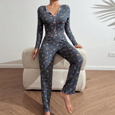 Women's Sleepwears Sexy Pajamas Lapel Curled Hem Bow Long Sleeved Trousers Home Clothes Two Piece Suits_voghion.com