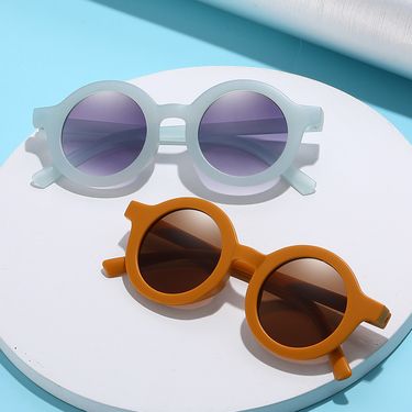 Korean version Instagram cream style children's round frame cool trendy frosted sunglasses baby UV resistant glasses_voghion.com